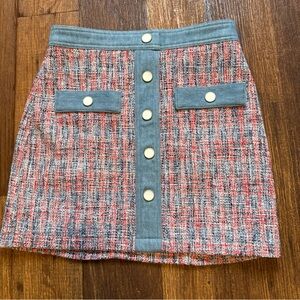 House of Harlow tweed preppy pearl button skirt
